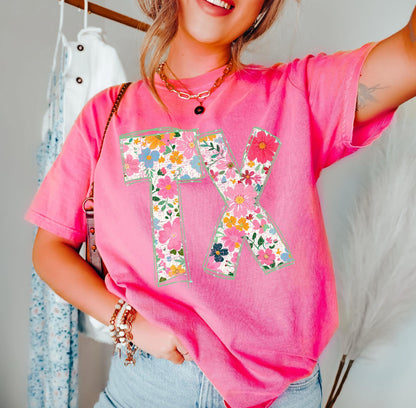 TX (Floral Doodle Distressed State) - DTF
