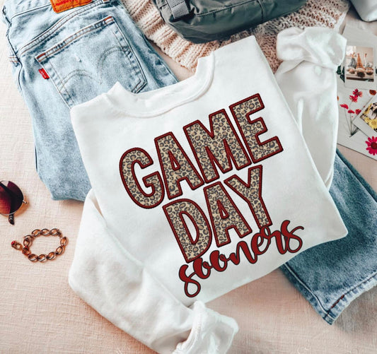 Game Day Leopard (Embroidery look) - Sooners - DTF
