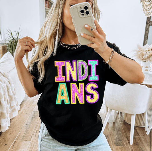Indians (faux neon embroidered diamond) - DTF