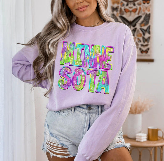 Minnesota (colorful Tie Dye faux sequin embroidered look) - DTF