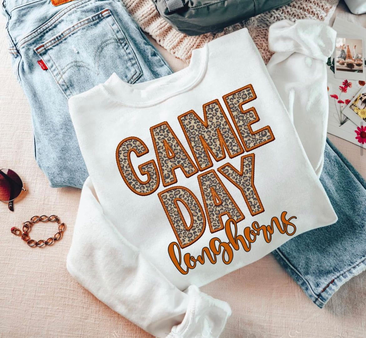 Game Day Leopard (Embroidery look) - longhorns - DTF