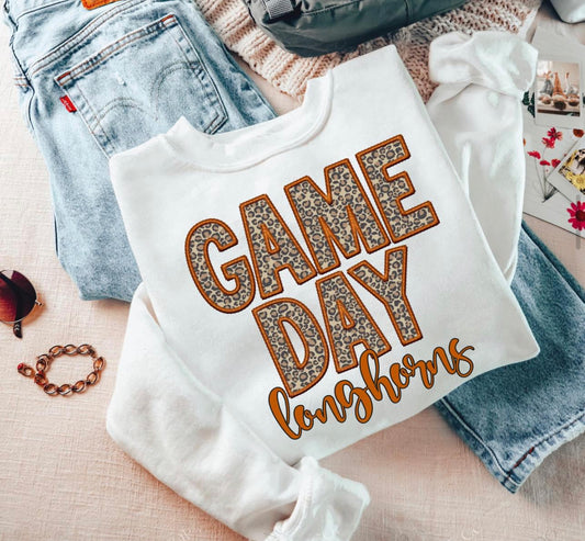 Game Day Leopard (Embroidery look) - longhorns - DTF