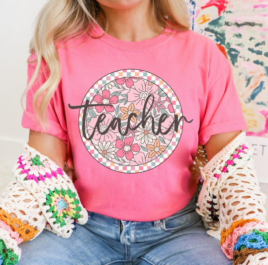 Teacher (checkered floral) - DTF