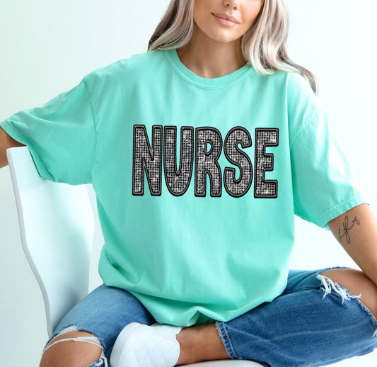 Nurse (faux diamond bling embroidered look) - DTF