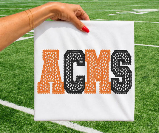 ACMS - Orange/Black dots (Letterman Stitch School Letters) - DTF
