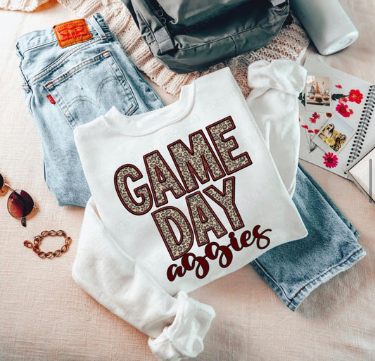 Game Day Leopard (Embroidery look) - Aggies - DTF