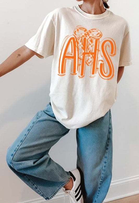 AHS - Orange/Plaid Bow (Spaced Out School Spirit) - DTF