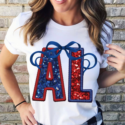 AL (Patriotic Bow State Abbrev. faux embroidered sequins) - DTF