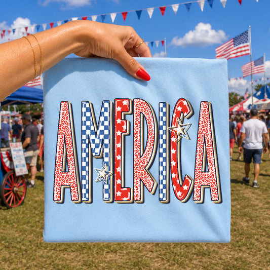 America (Leopard, Checkered, Stars and Glitter) - DTF