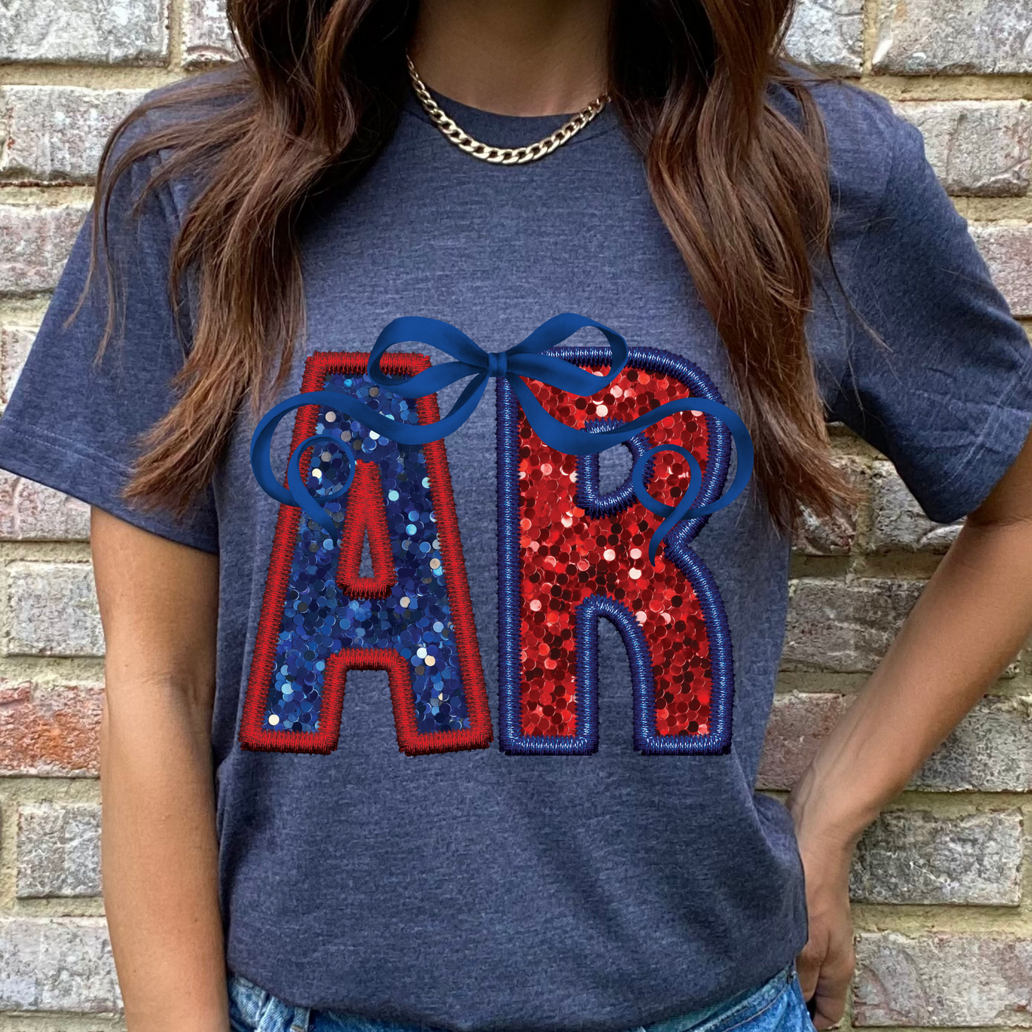 AR (Patriotic Bow State Abbrev. faux embroidered sequins) - DTF