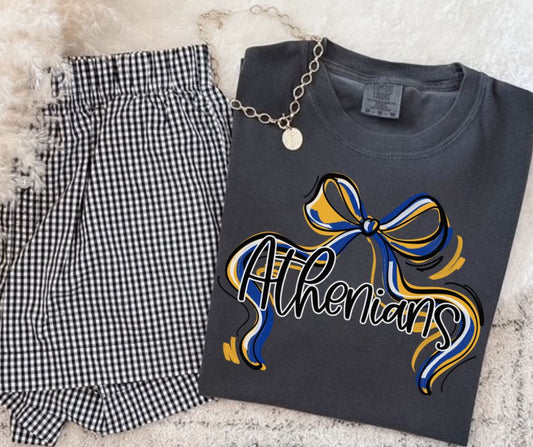 Athenians - Royal Blue/Yellow Gold (Ribbon Sports Bow School Spirit) - DTF