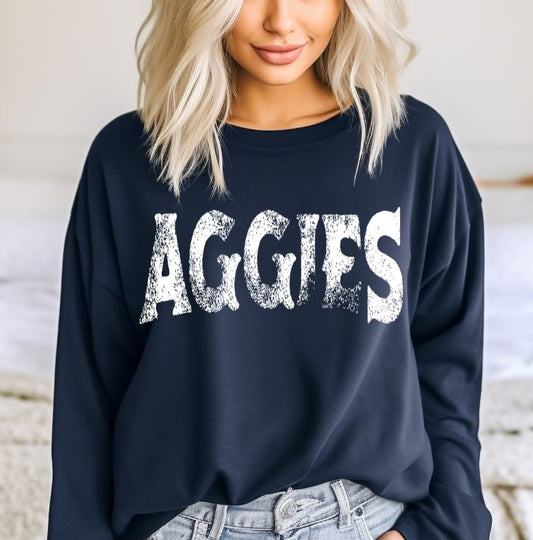 Aggies (white - single color grunge) - DTF
