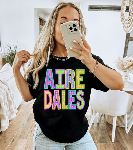 Airedales (faux neon embroidered diamond) - DTF