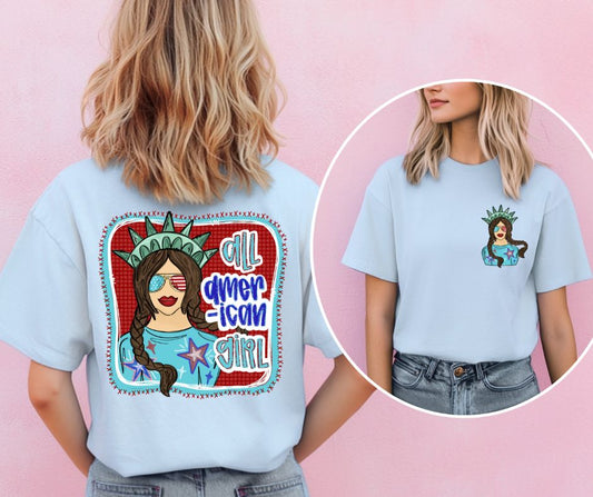 All American Girl Brunette (front/back 2-in-1 design) - DTF