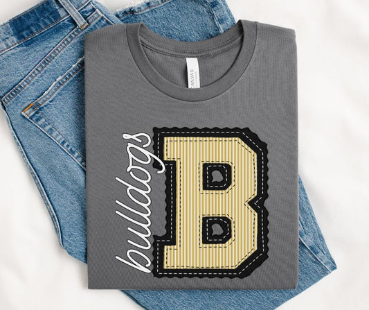B - Bulldogs - Vegas Gold/Black (Prepster Mascot) - DTF