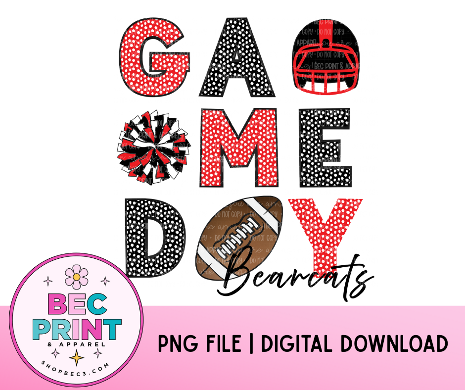Bearcats - Red/Black (Game Day Football Collage) - Design PNG |  Digital Download | PNG file