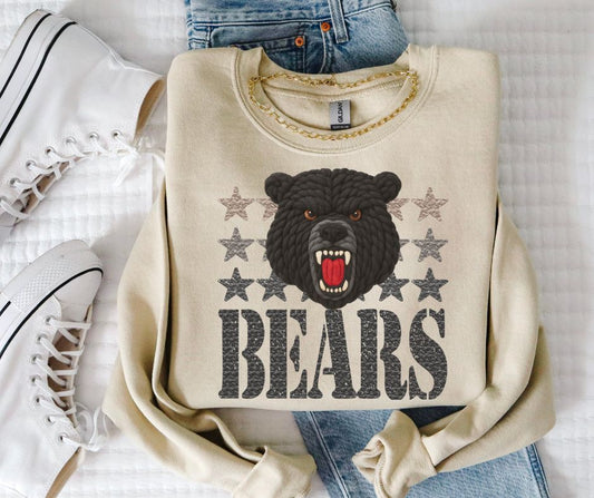 Bears - Black (Faux Yarn and Stars Mascot) - DTF