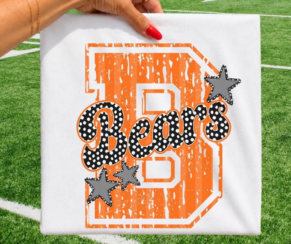 Bears - Orange/Black (Varsity Stripes & Dots Mascot) - DTF