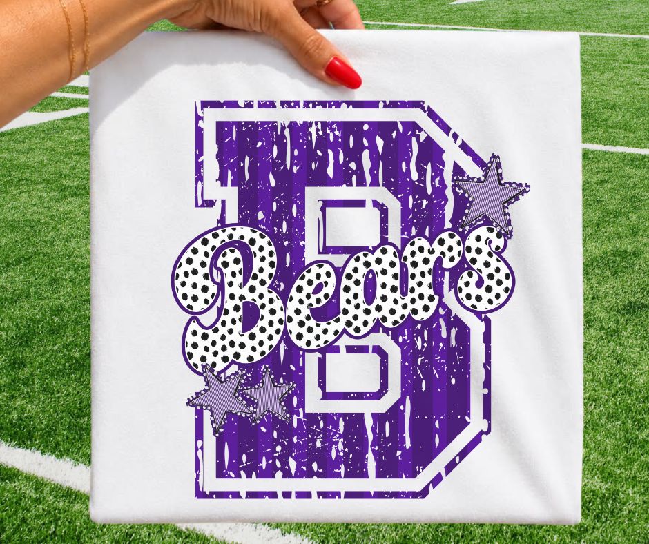 Bears - Purple/White (Varsity Stripes & Dots Mascot) - DTF