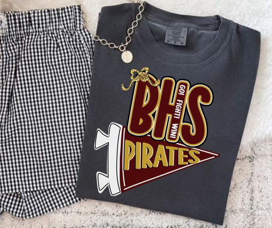 Pirates - BHS/Maroon/Vegas Gold (Spirit Pennant Mascots) - DTF