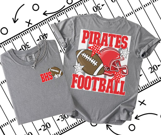 Pirates - BHS - Red/White (Football Stripes Mascot 2-in-1 front/back design) - DTF