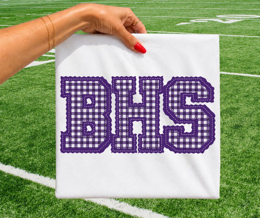 BHS - Purple gingham (Letterman Stitch School Letters) - DTF