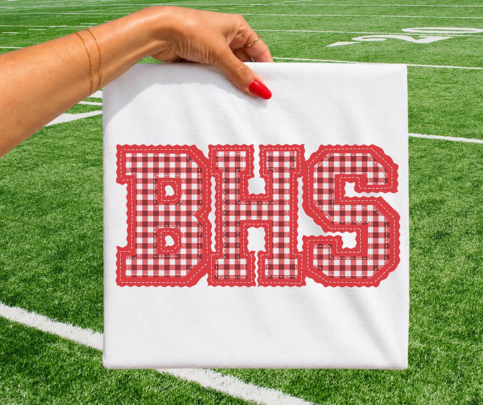 BHS - Red gingham (Letterman Stitch School Letters) - DTF