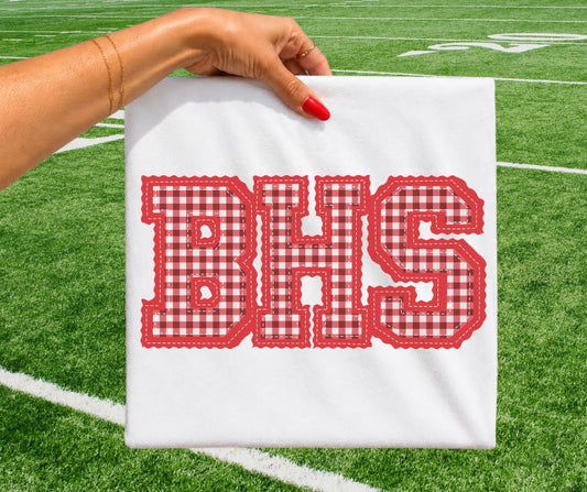 BHS - Red gingham (Letterman Stitch School Letters) - DTF