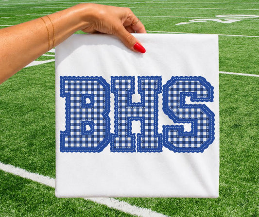 BHS - Royal Blue gingham (Letterman Stitch School Letters) - DTF