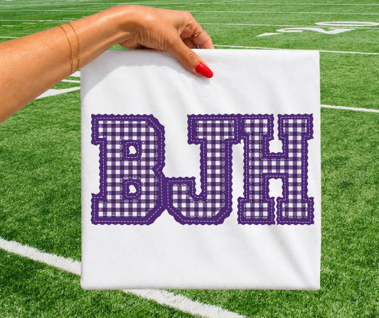 BJH - Purple gingham (Letterman Stitch School Letters) - DTF