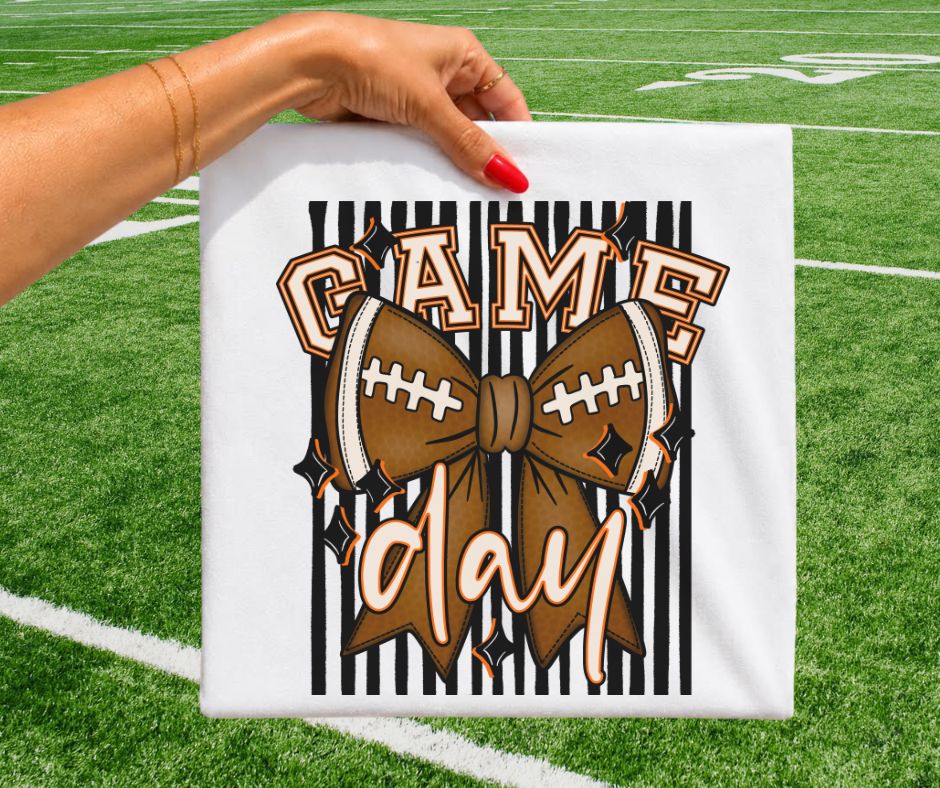 Game Day Football Stripes - Black/Orange - DTF
