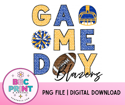 Blazers - Royal Blue/Yellow Gold (Game Day Football Collage) - Design PNG |  Digital Download | PNG file