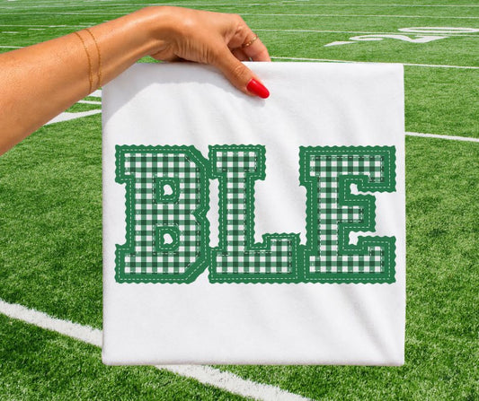 BLE - Kelly Green Gingham (Letterman Stitch School Letters) - DTF