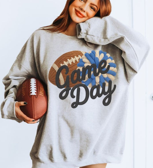 Game Day Football (Blue - Faux Yarn) - DTF