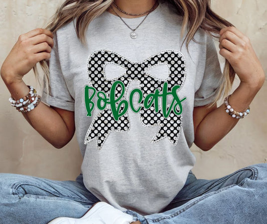 Bobcats - Kelly Green/Black (Quilted Bow Mascot) - DTF