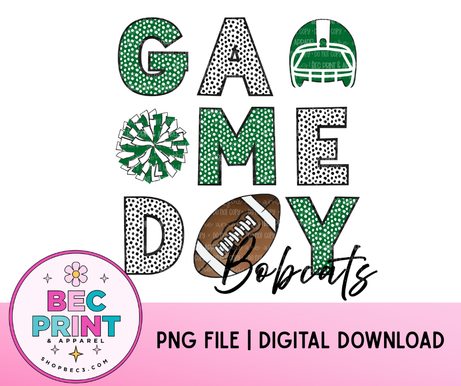 Bobcats - Kelly Green/White (Game Day Football Collage) - Design PNG |  Digital Download | PNG file