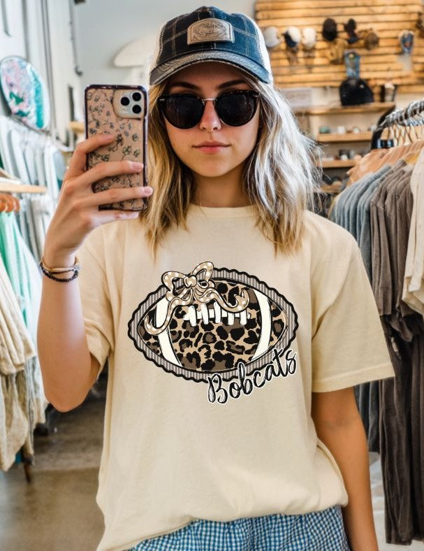 Bobcats - Leopard/Black (Prepster Football/Bow Mascot) - DTF