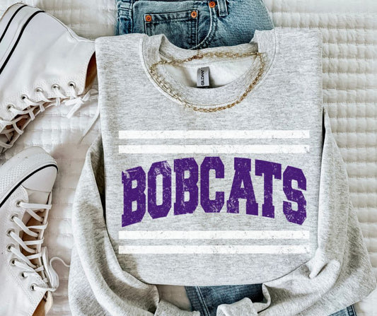 Bobcats - Purple/White (Mascot Distressed Lines) - DTF