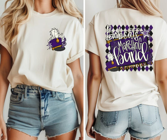 Bobcats - Purple (Marching Band Argyle Mascots 2-in-1 front/back) - DTF
