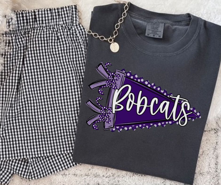 Bobcats - Purple/White (Prepster Pennant Mascot) - DTF