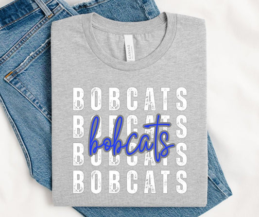 Bobcats - Royal Blue/White (Stacked Distressed Mascots) - DTF