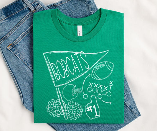 Bobcats - White (Go Team Doodle Mascot) - DTF