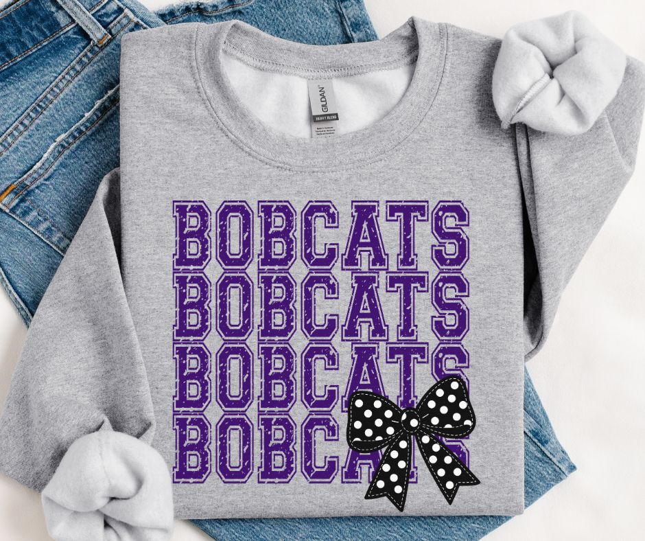 Bobcats - Purple/Black (Distressed Stacked Mascot Bow) - DTF