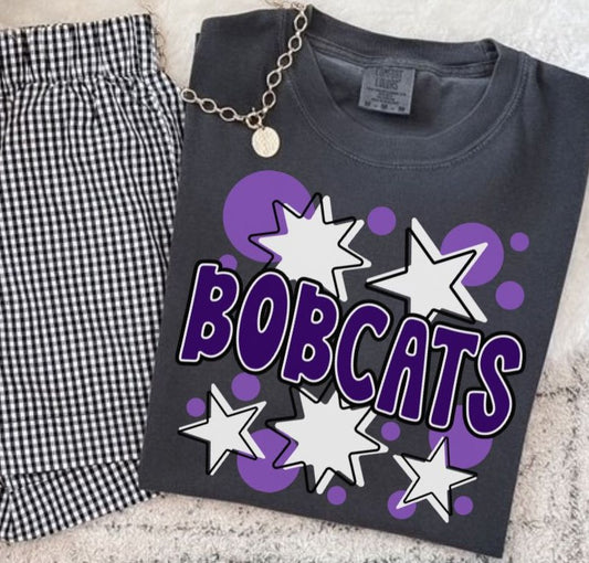 Bobcats - Purple/White (Bubbles & Stars Mascot) - DTF