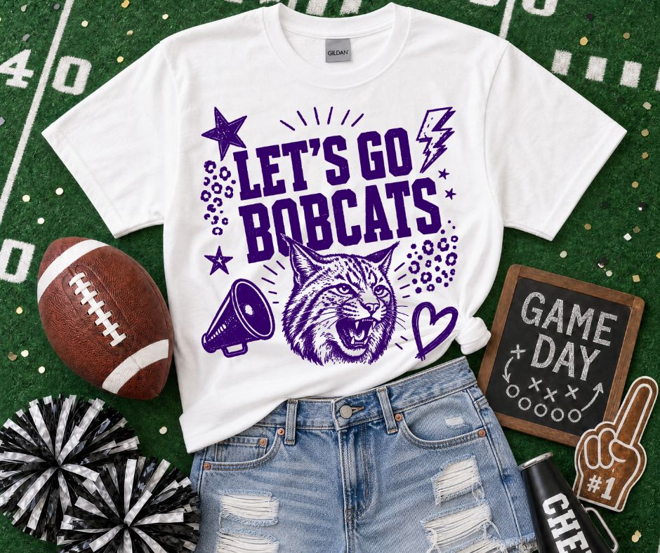 Bobcats Purple (Lets Go Doodle Leopard Mascot) - DTF