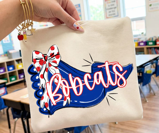 Bobcats - Royal Blue/Red (Scalloped Pennant Bow Accent Mascot) - DTF