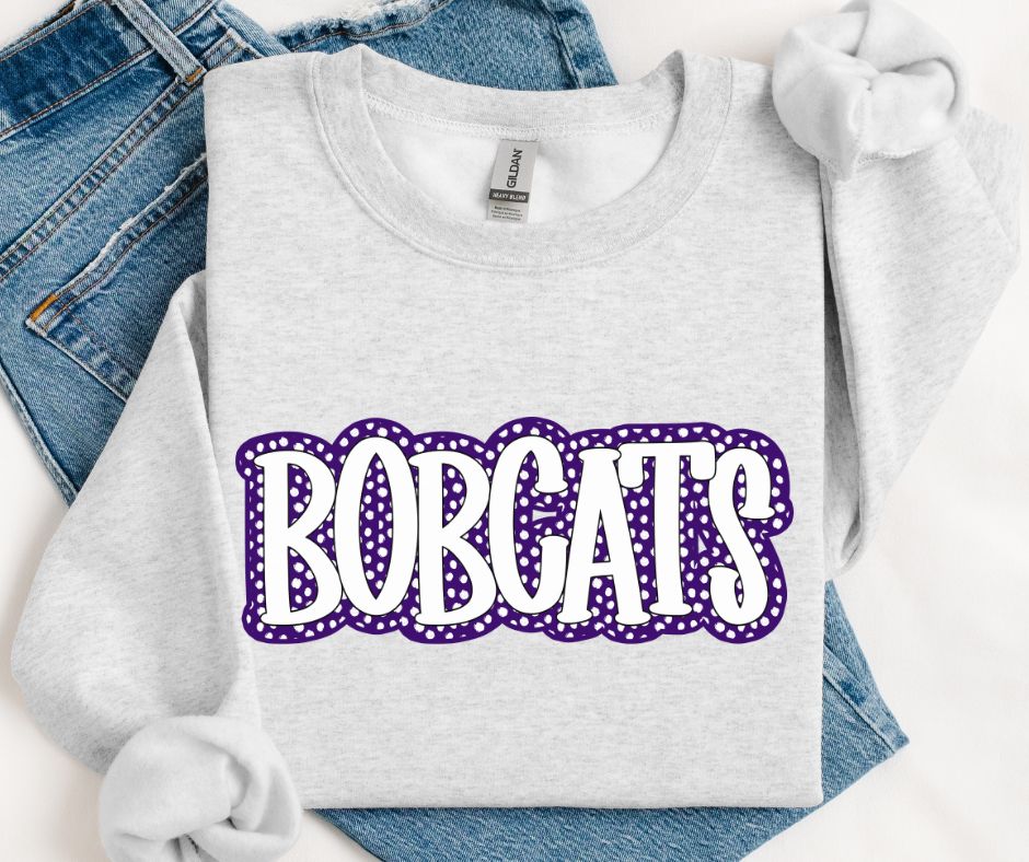 Bobcats - White/Purple (Polka Dot Stack Mascots) - DTF