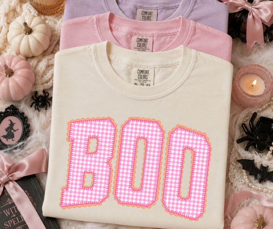 Boo (Pink/Orange Gingham)  - DTF