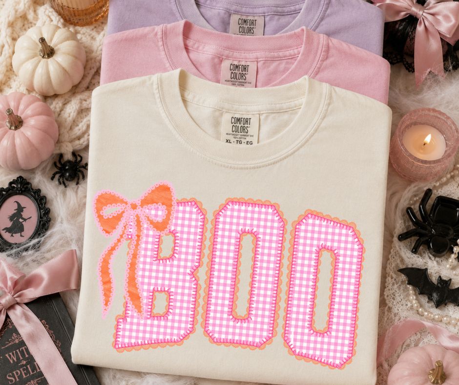 Boo (Pink/Orange Gingham)  - DTF