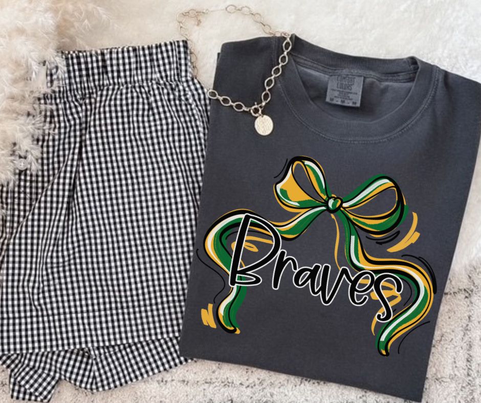 Braves - Kelly Green/Yellow Gold (Ribbon Sports Bow School Spirit) - DTF